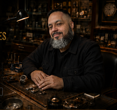 Los at his watch workbench