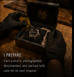 A watch being prepared in its presentation box